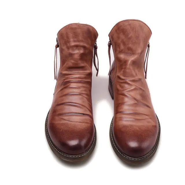 Botas de cuero antideslizantes de tobillo retro para hombre