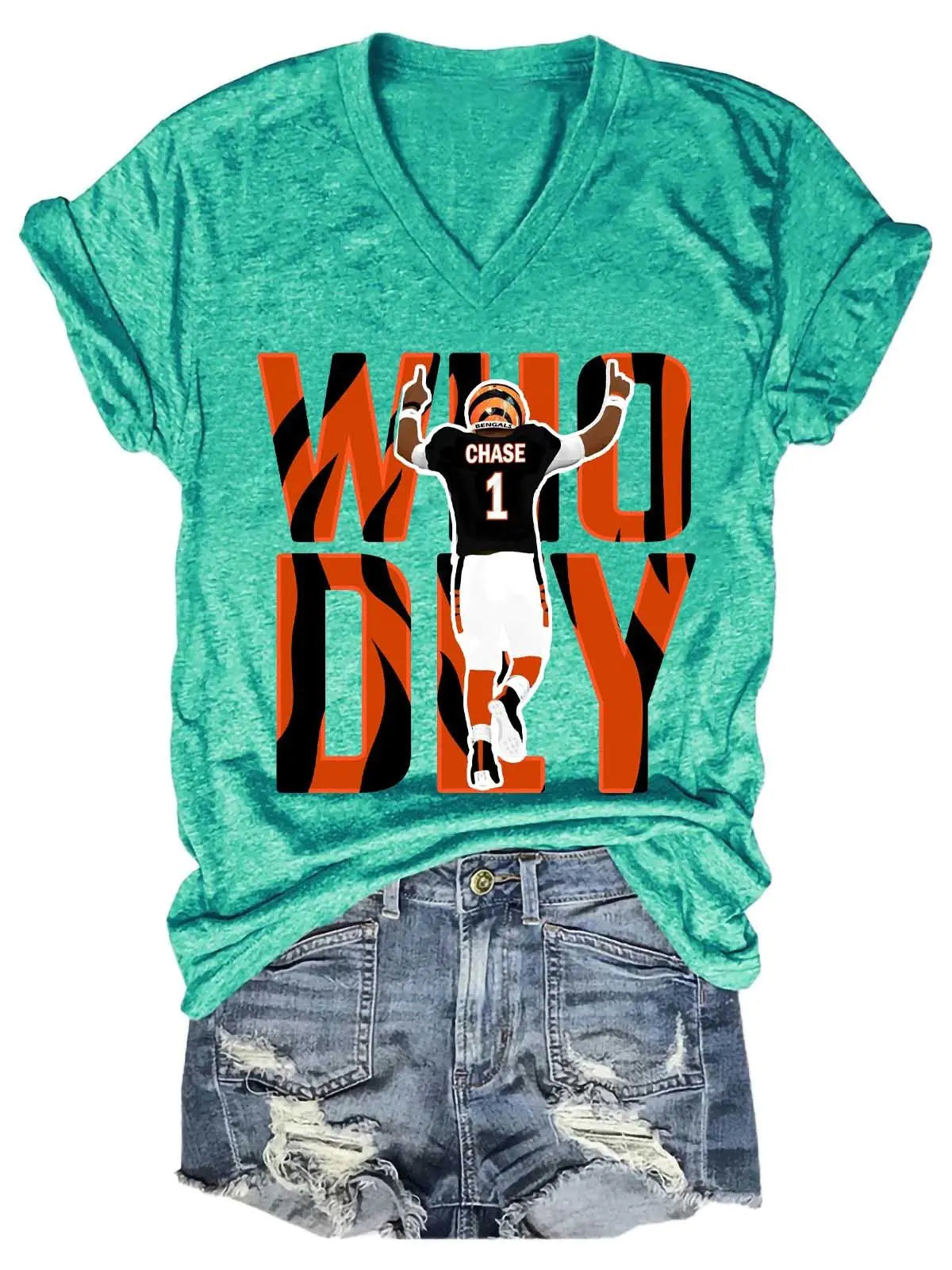 Who Dey Cincinnati Tiger V-Neck T-Shirt