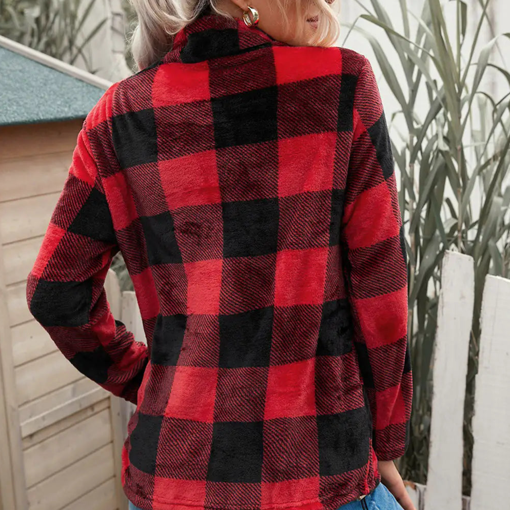 Plaid Print Collar Sweatshirt