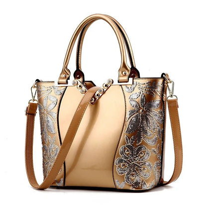 Luxury Sequin Embroidery Women's Patent Leather Handbag