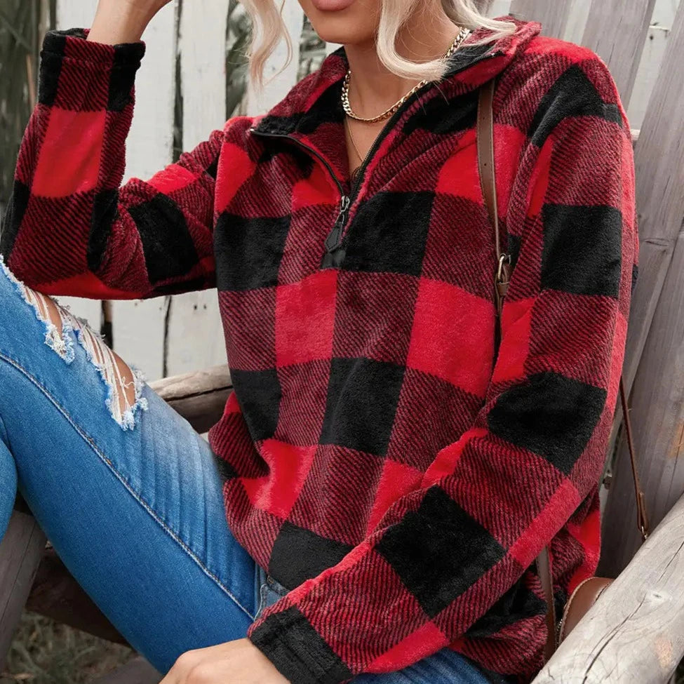 Plaid Print Collar Sweatshirt