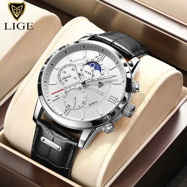 LIGE Leather Casual Quartz