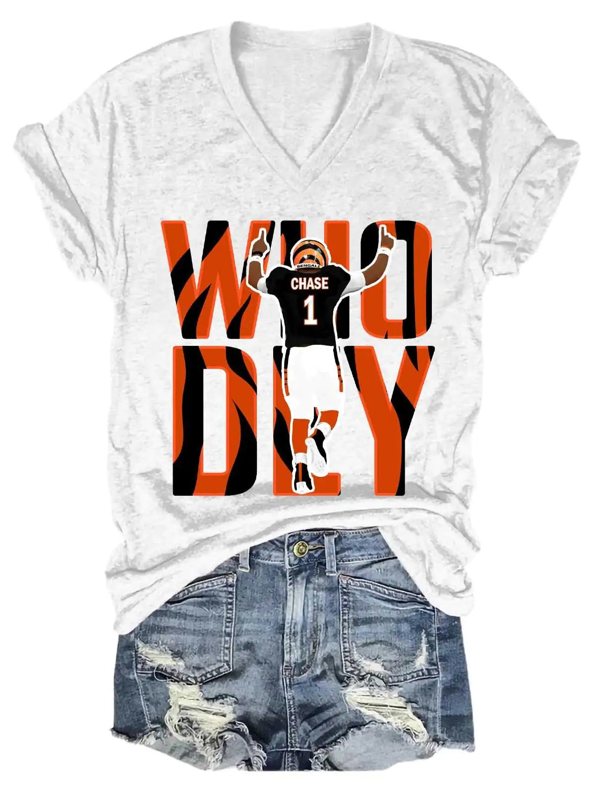 Who Dey Cincinnati Tiger V-Neck T-Shirt