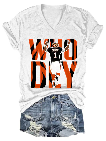 Who Dey Cincinnati Tiger V-Neck T-Shirt