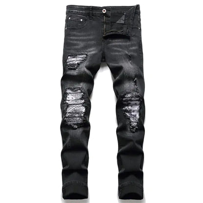 Men's Paisley Bandana Print Patch Jeans