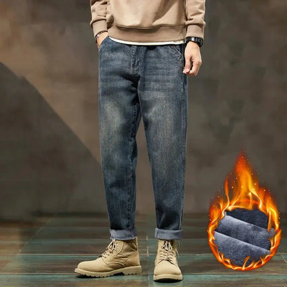 Denim Fleece Loose Fit Jeans for Men