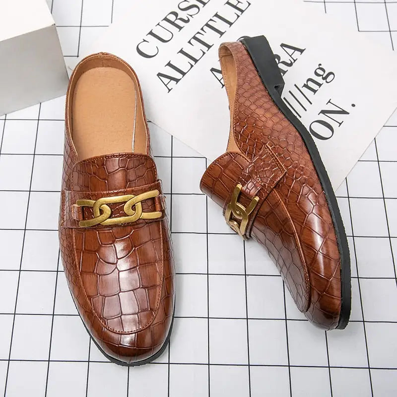 Crocodile Leather Mules Slippers Men