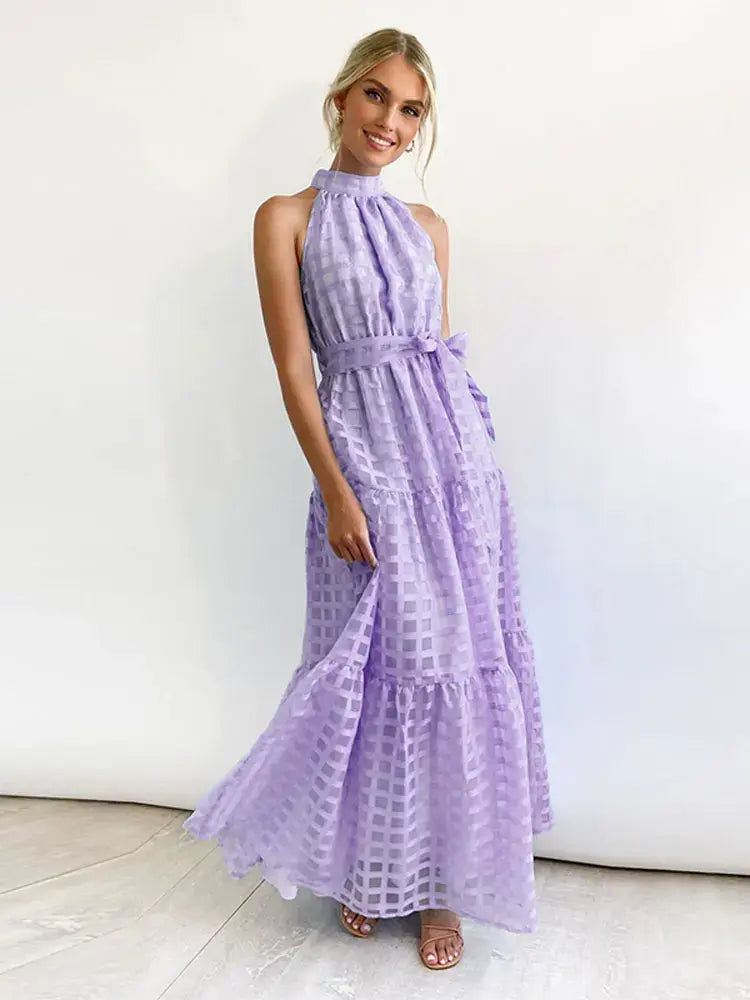 Grid Hollow Long Dress