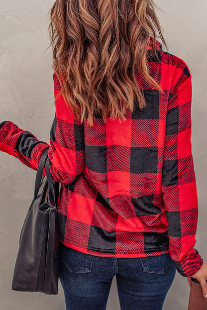 Plaid Print Collar Sweatshirt