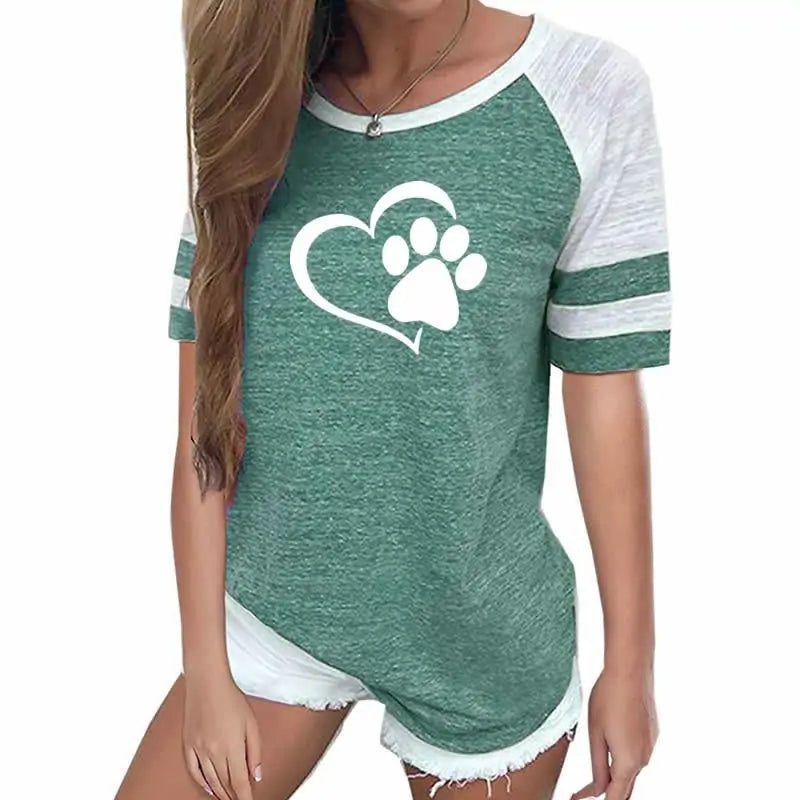 Dog Paw Print T-shirt Top for Woman