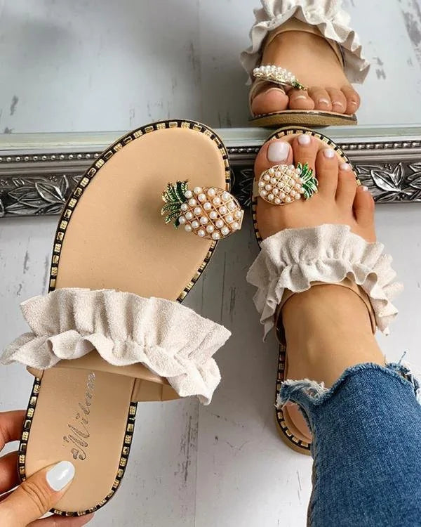 Bohemian Pineapple Pearl Flat Sandals