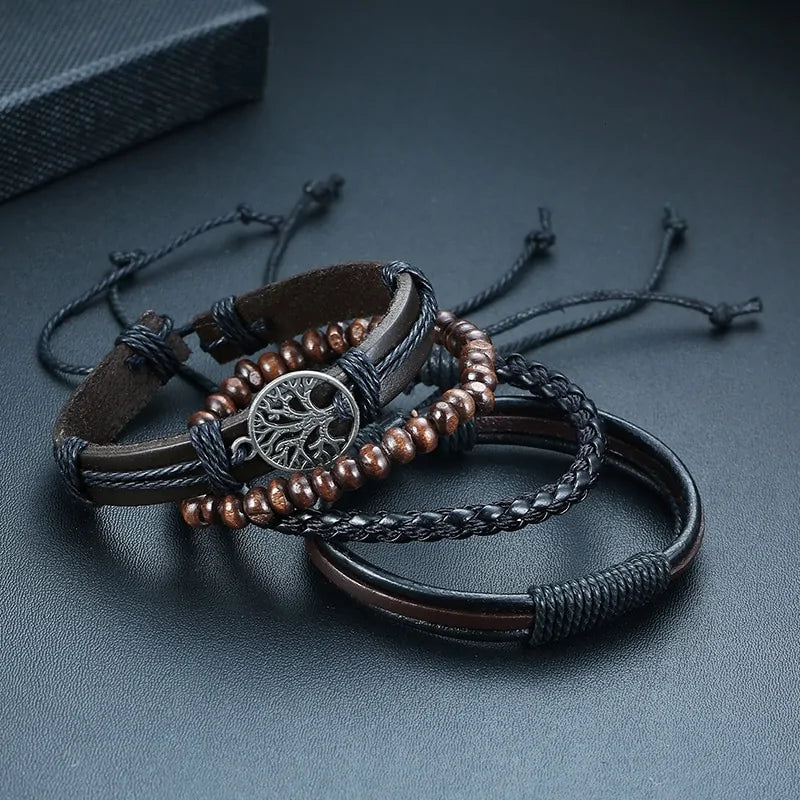 Vnox 4Pcs/ Set Braided Wrap Leather Bracelets