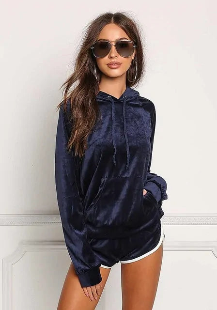 Solid Velvet Tracksuit Women